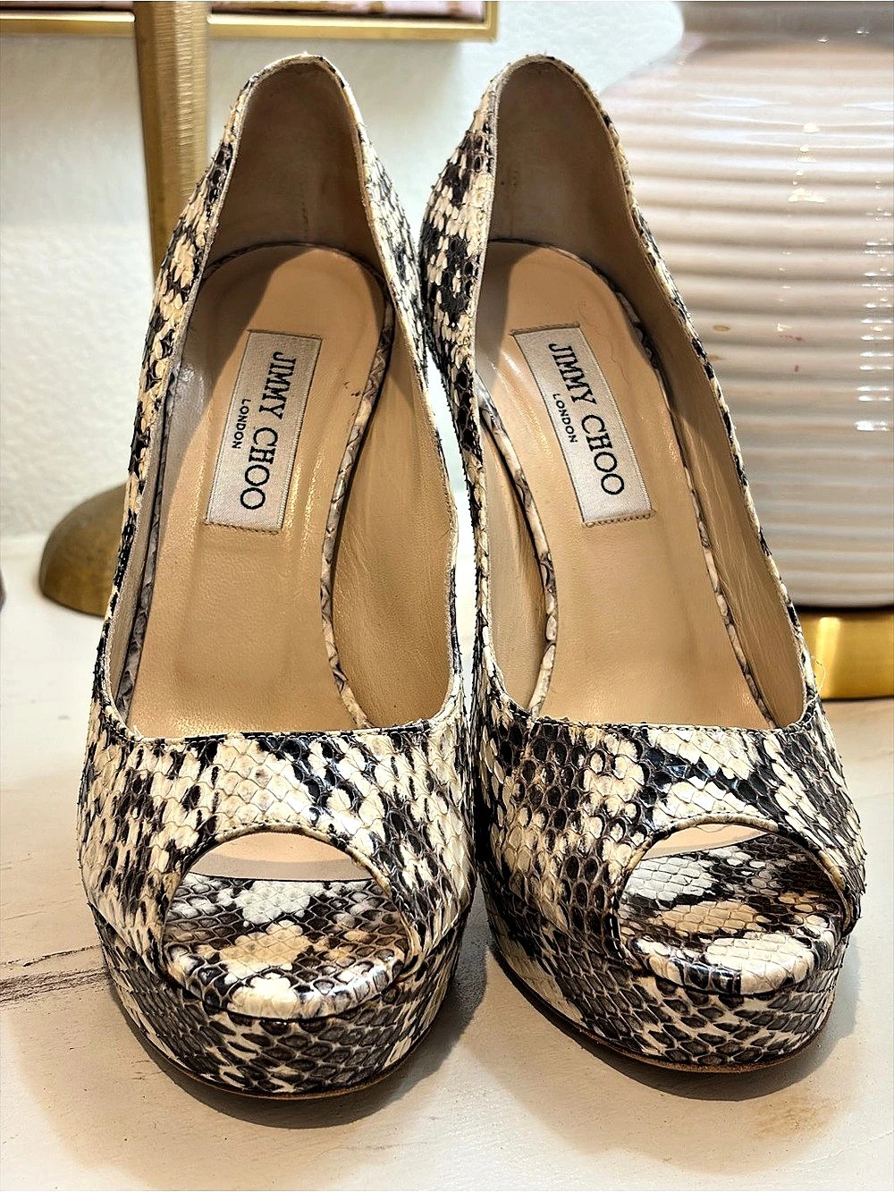 Jimmy Choo Snakeskin Print Platform Heels EU 37.5
